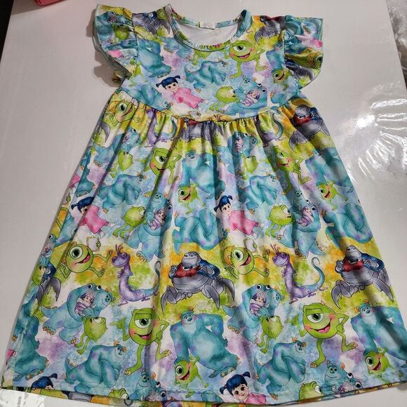 Girls Disney Boutique Monster's Inc Mike Sully Boo Blue & Green Dress Size 8-9 - Picture 5 of 11